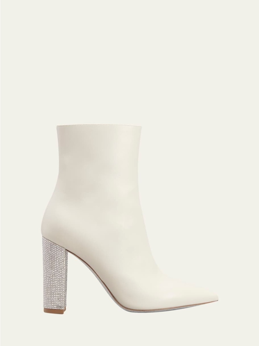 Rene Caovilla Ivory Pointed Ankle Boots with Crystal Block Heel